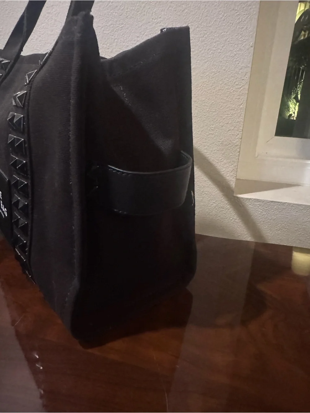 Marc Jacobs Black Studded Canvas Tote with Detachable Strap